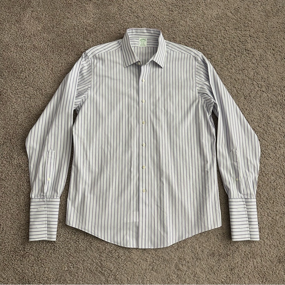 Brooks Brothers Milano Non Iron Striped Button Up Shirt Mens Size 16.5 - 35
